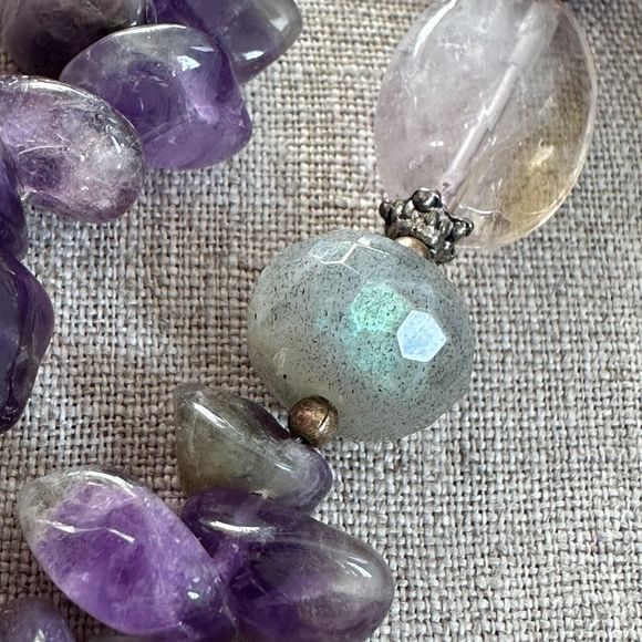 Amethyst Labradorite Beaded Sterling Silver Necklace 19" Toggle Clasp Purple VTG - Picture 16 of 16